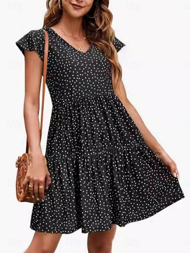  Femmes Mini Robe Robe trapèze Occasionnel Extérieur Sortir Plage Coupe Standard Fleuri Graphique Manche Courte Col en V Noir Rouge bleu marine Vert Été