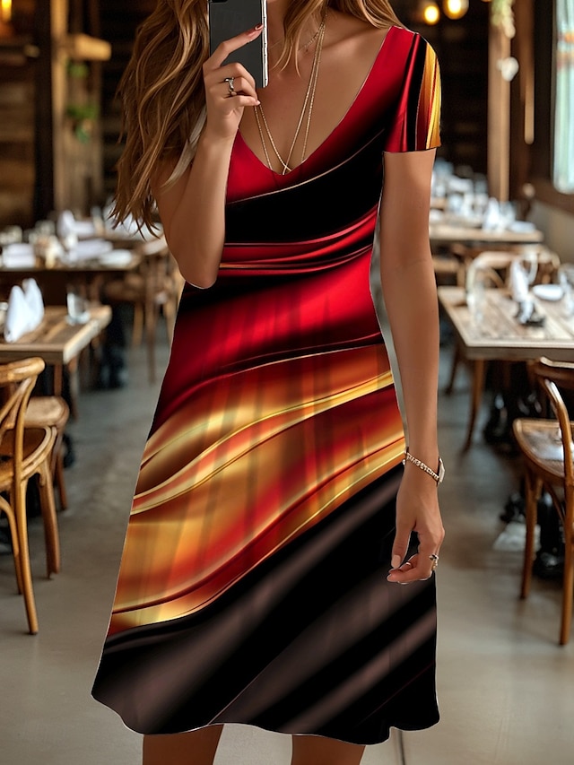  Damen Minikleid Lässiges Kleid Sommerkleid A-Linien-Kleid Sommerkleid Elegant Urlaub Stylisch Regelmäßige Passform Ombre Grafik Abstrakt Kurzarm Rundhalsausschnitt Rot Sommer