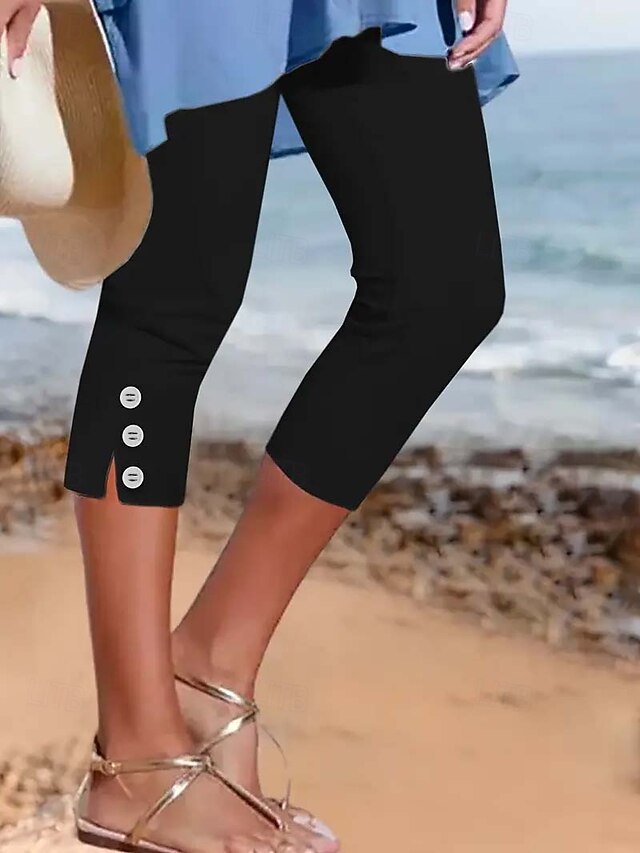 Women's Slim Chinos Crop Casual Tights Calf-Length Natural Plain Split Quick Dry Soft Comfortable Vacation Casual Daily Black White Summer Skinny3