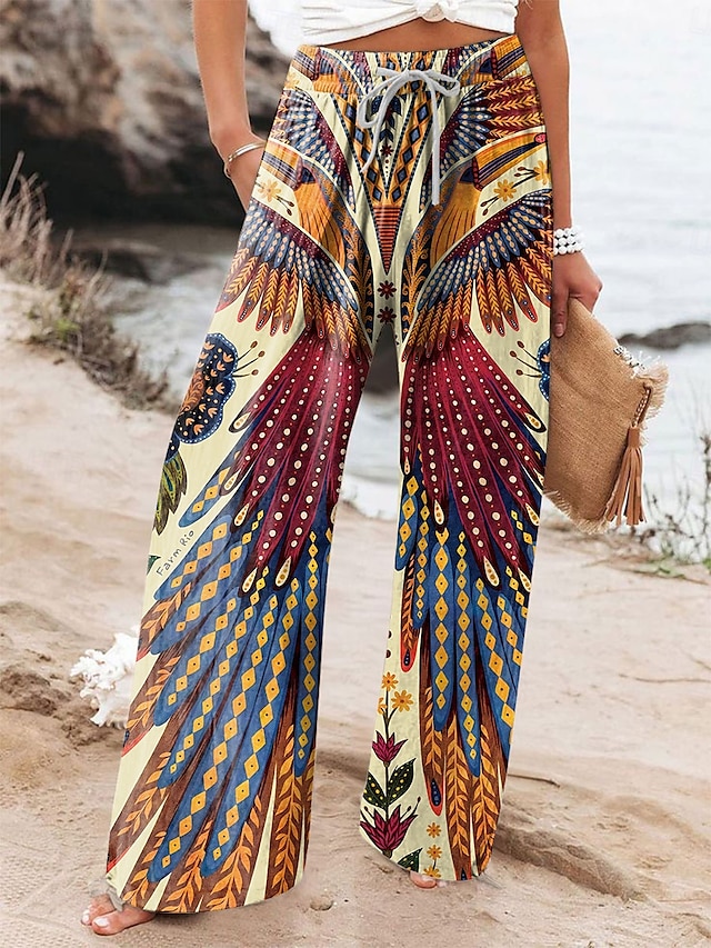  Femmes Jambe large Chinos Pantalons Amples Vacances ancien Mode Longueur complète Taille haute Fleuri Graphique Abstrait Impression Respirant Doux Micro-Élastique Formel Vacances Rue Jaune Bleu Violet