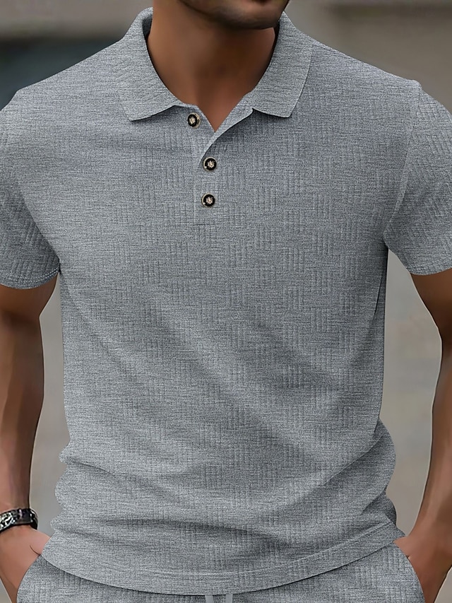  Herren Polo Golfshirt Lässig Ferien Klassisch Kurzarm Mode Modern Jacquard Knöpfe Sommer Frühling Normale Passform Schwarz Weiß Beige Hellblau Grau Polo