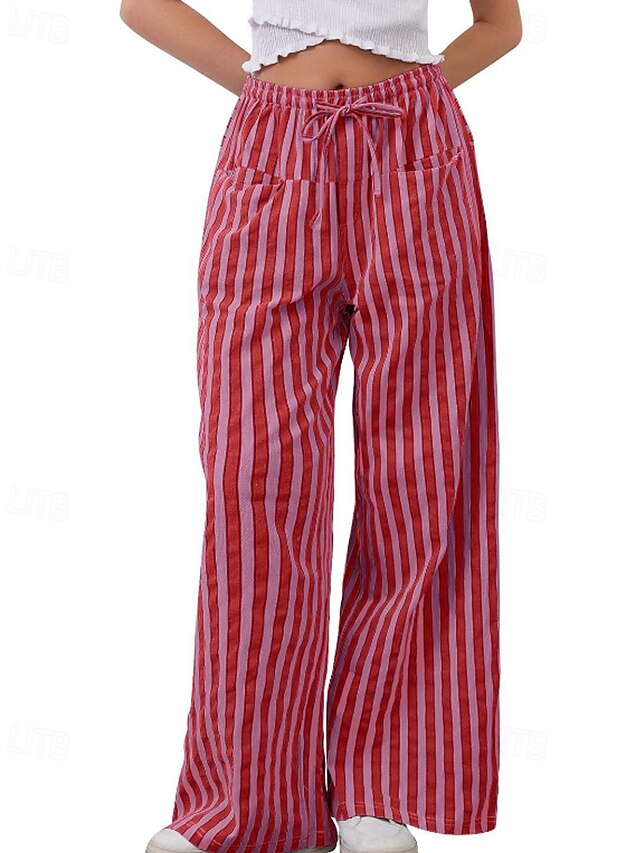  Per donna Culotte Gamba Larga Pantaloni Eleganti Pantaloni Streetwear Casual Lunghezza intera Naturale A righe Tasca Design con Coulisse Elastica All'aperto Confortevole Casual Quotidiano Weekend
