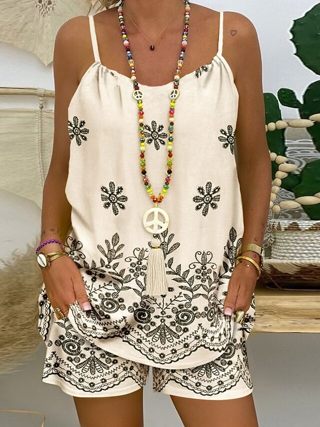 Women's 2 Pieces Fashion Streetwear Daily Shorts Sets Sleeveless V Neck Floral Graphic Drawstring Casual Daily Beach White Pink Blue Summer Loose Fit4