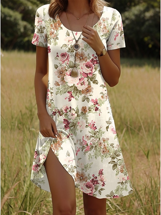  Damen Minikleid T-Shirt-Kleid Sommerkleid A Linie Kleid Urlaub Lässig Strand Täglich Strand Lässiger Schnitt Ombre Blumen Grafik Kurzarm Rundhalsausschnitt Rote Blau Himmelblau Grün Sommer Frühling