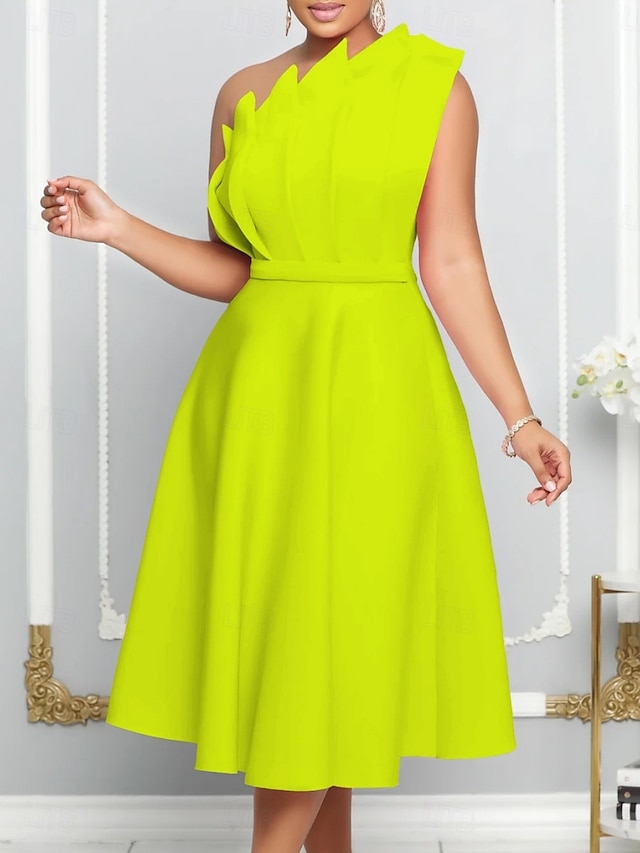  Vestido Feminino Mini A Linha Vestido Ombro a Ombro Elegante Festa Coquetel Festa ao Ar Livre Convidada de Casamento Ajuste Regular Gráfico Sem Mangas Um Ombro Branco Rosa Vermelho Verde Verão