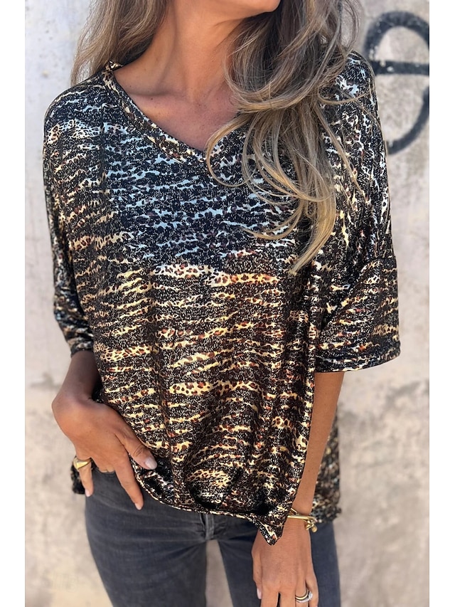  Dámské Halenka Leopard Moderní Poloviční rukáv Do V Běžné topy Denní Dovolená Jdeme ven Tisk Stříbrná Černá Léto