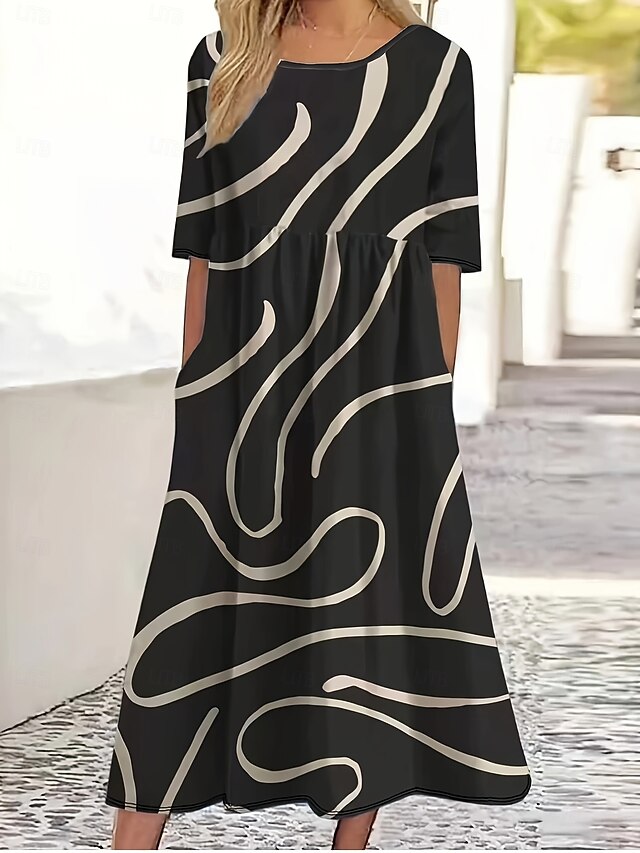 Women's Midi Dress Boho Dress Elegant Party Regular Fit Boho Paisley Damask Short Sleeve Crew Neck Black Brown Summer3