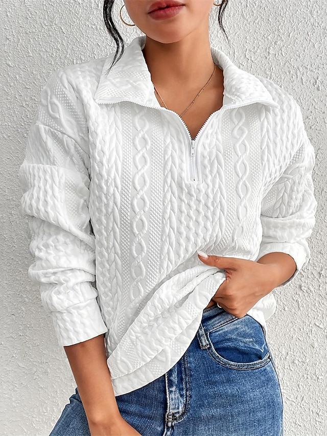  Per donna Camicia Top Eleganti Semplice Elegante Moderno Manica Lunga Colletto a Camicia Top Regolari Quotidiano Ferie Zip a un quarto Bianco Primavera Autunno