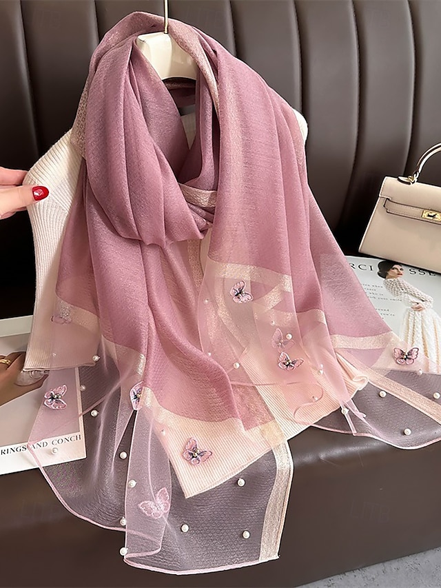  Écharpe papillon brodée pour femme avec ornements en perles - accessoires de mode pour femmes élégants et légers en plusieurs couleurs, parfaits pour les cadeaux de fête des mères, les fêtes et les correspondances de navetteurs