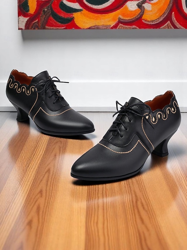  Chaussures Oxford marron à lacets et talon chaton pour femme – Escarpins brogue vintage de style rétro édouardien des années 1920 pour un usage quotidien élégant et des soirées à thème