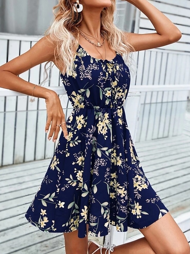  Pentru femei Rochie Mini Rochie A line Rochie halter Casual În aer liber Ieșire Plajă Fit regulat Floral Fără manșon Gâtul halter Negru Roz Îmbujorat Bleumarin Portocaliu Vară