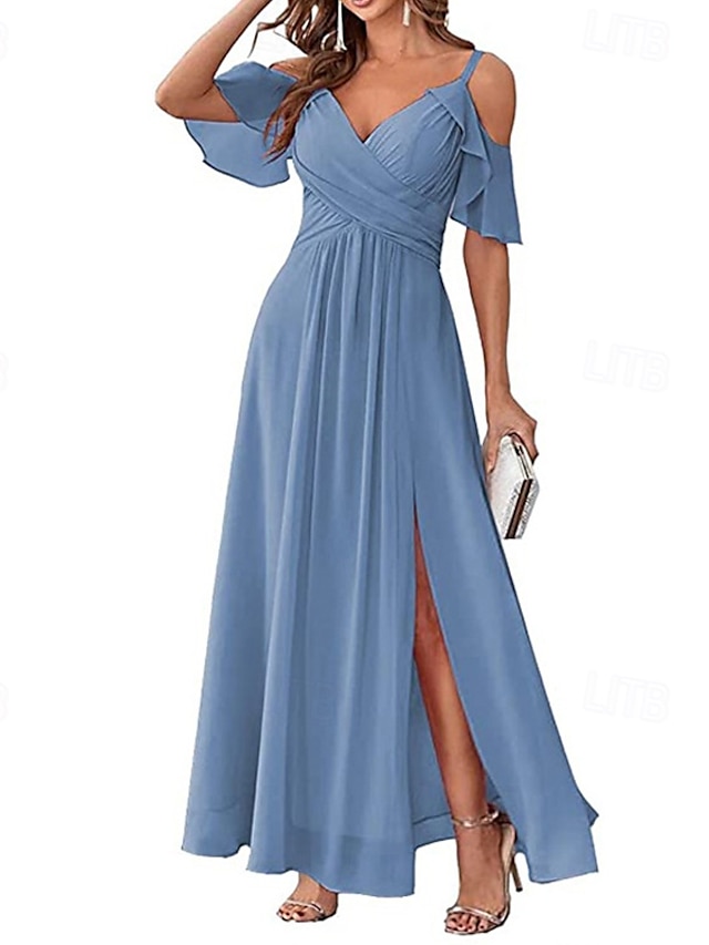  Damen Langes Kleid Maxikleid Abschlussballkleid Partykleid Cocktailkleid Mode Party Besonderer Anlass Date Normale Passform Einfach Kurzarm V Ausschnitt Gelb Hellgrün Blau Grün Sommer