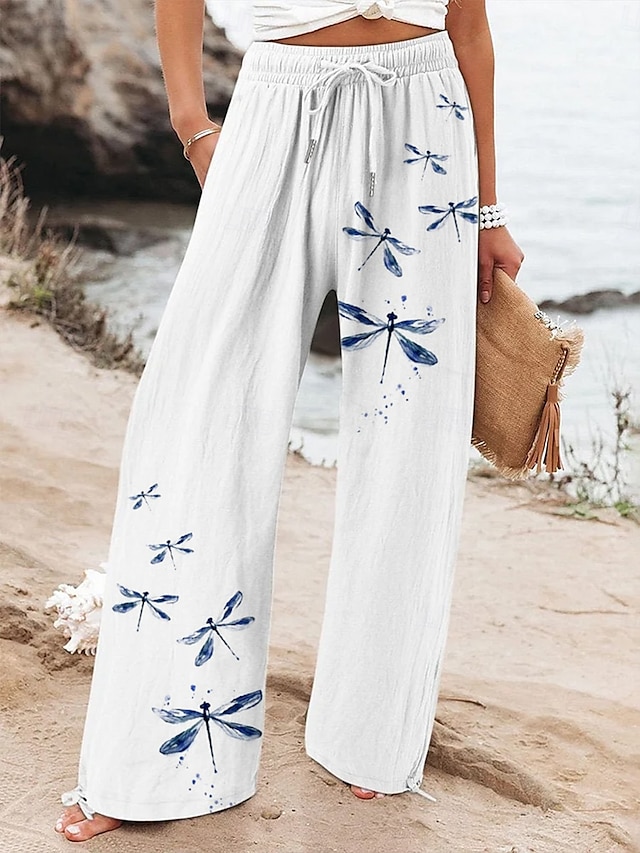  Mujer Perneras anchas Pantalones anchos Pantalones cortos de playa Vacaciones Vintage Moda Longitud total Alta cintura Graphic Flor Correa Estampado Transpirable Suave Microelástico Vacaciones Casual
