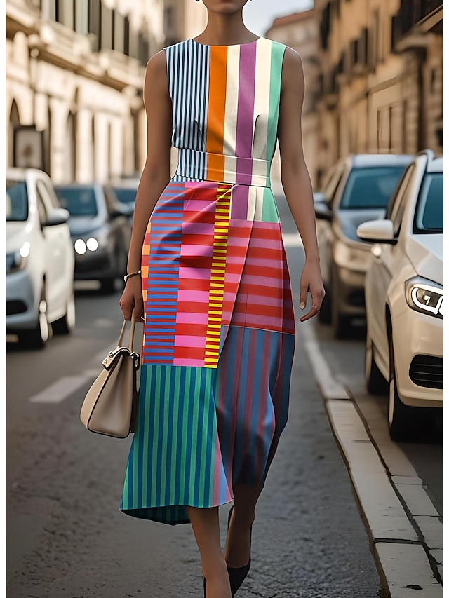 Dámské Midi šaty Plášťové šaty Bodycon šaty Formální Semiformální šaty Kancelář Denní Běžný Grafika Geometrický Bez rukávů Tričkový Rubínově červená Světle fialová Trávová zelená Khaki Léto Jaro