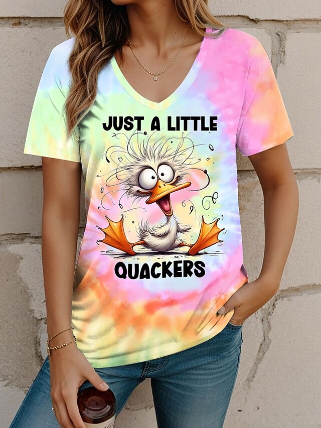 Women's T Shirt Graphic Animal Letter Stylish Casual Short Sleeve V Neck Regular Tops Daily Print Pink Summer Spring3