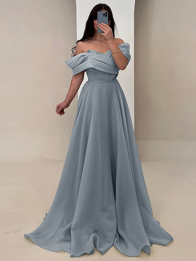  Vestido de Festa em A Elegante Vestido Formal de Casamento Comprimento de Chão Sem Mangas Sem Alças Satin com Pregas
