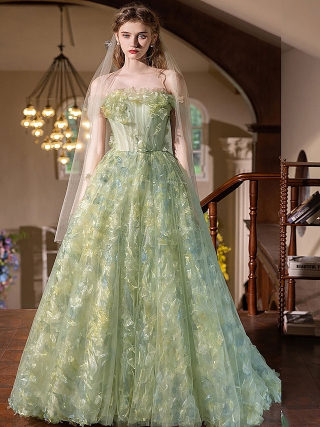 A-Linje Quinceanera Klänningar Elegant Klänning Bröllop Bröllop Gäst Golvlängd Ärmlös Båt Nacke Polyester Rygglös med Blommig Tryck