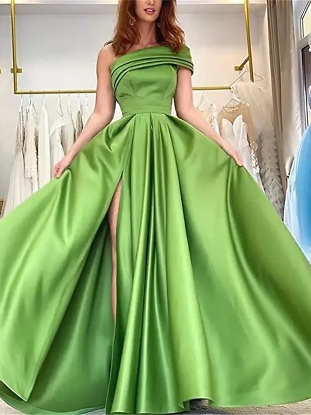  Rochii de Quinceanera Tip A-Line Rochie Elegantă pentru Nuntă Invitată Lungime Până la Podea Fără Mâneci Cu Un Singur Umăr din Poliester Fără Spate cu Fendă
