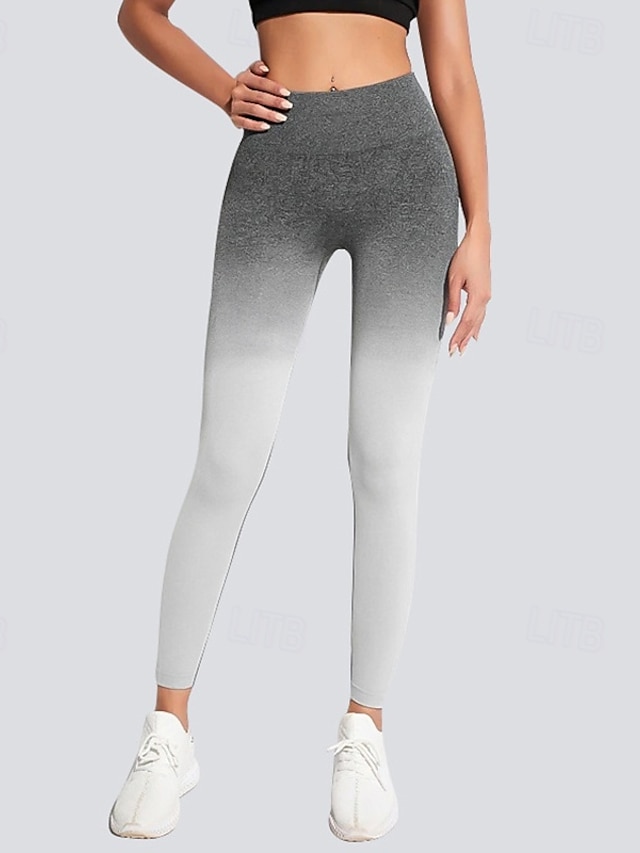  Dame Yoga Bukser Yoga leggings Elastisk talje Mavekontrol Balleløft Yoga Gym Træning Pilates Bukser Farvegradient Grå Efterår Sport Sportstøj Elastisk Tynd