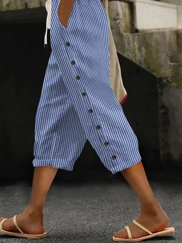  Damskie Spodnie capri Spodnie Moda miejska Codzienny Długość do łydki Natutalne Prążki Kieszeń Elastyczna konstrukcja ze sznurkiem Wygodne Wygodny Święto Wyjściowe Weekend Magenta Szary Biały