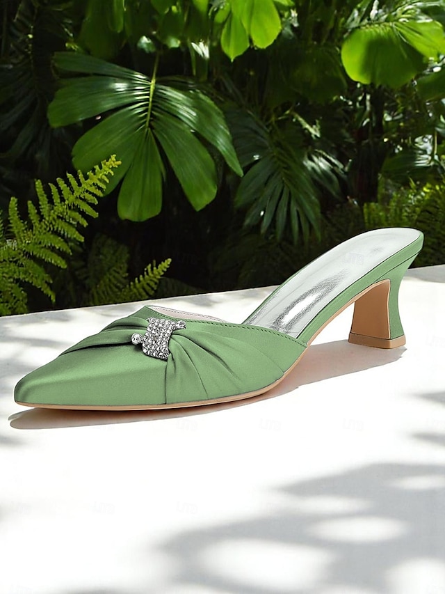  mules da donna con tacco a gattino impreziosite da fiocco in raso dorato – eleganti scarpe slip-on a punta per la sera e l'appuntamento serale