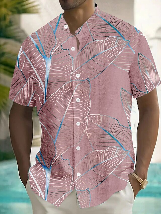  Homme Feuille de palmier Plantes Tropicales Chemise hawaïenne Chemise Boutonnée Chemise à col montant Manche Courte Hawaïen Vacances Tenue Quotidienne Tenue de plage Été Printemps Col mandarin
