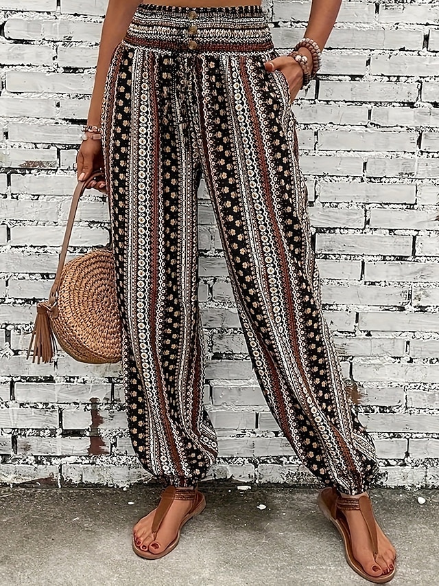  Damen Jogginghose Hosen Hose Urlaub Boho Volle Länge Mittlere Taille Geometrisch Elastischer Bund Atmungsaktiv Bequem Mikroelastisch Straße Alltagskleidung Ausgehen Dunkelbraun Weiß Rot Dunkelgrün