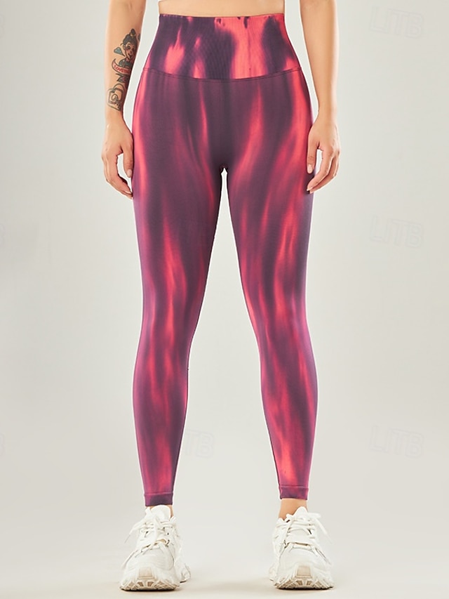  Per donna Pantaloni da yoga Leggings da yoga Fascia Elastica Rete Controllo addominale Sollevamento glutei Pilates Allenamento in Palestra Allenamento Pantaloni Tinta a nodi Rosso Blu Reale Blu