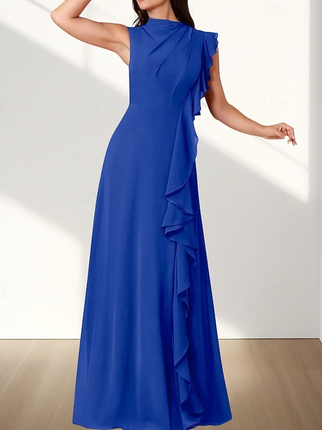  Vestido de dama de honra em corte A, decote redondo, sem mangas, elegante, longo, chiffon com babados / franzido 2025