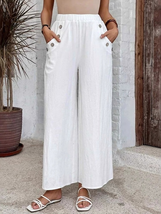  Pantaloni chinos baggy a gamba larga da donna in tinta unita stile etnico basic casual lunghezza intera vita alta tinta unita tasca vita elastica comfort outdoor micro-elastici vacanza street