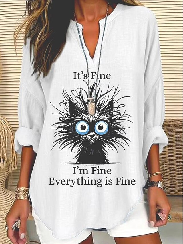 Women's Blouse Tunic V Neck Long Sleeve Boho Casual Tops Graphic Letter Active Daily Regular Tops Daily Print White3