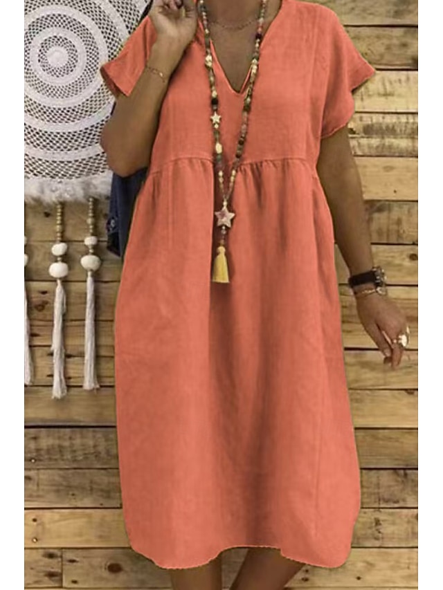  Pentru femei Rochie Mini Rochii inspirate din in Rochie din in bumbac De Bază Clasic Modern Vacanță Zilnic Concediu Fit regulat Simplu Manșon scurt În V Negru Galben Bleumarin Portocaliu Vară