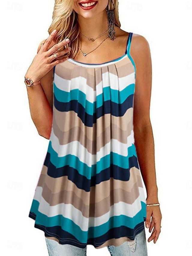  Női Camisole Tank Top Csíkos Napi Alkalmi Ujjatlan Pántos Normál felsők Napi Nyomtatott Fekete Arcpír rózsaszín Sötétkék Medence Nyár