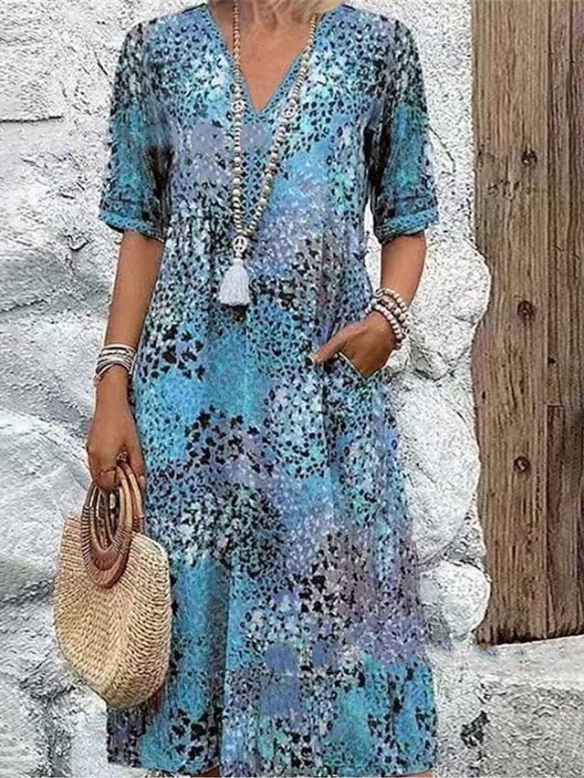  Femmes Robe Midi Robe trapèze Robe d'été Occasionnel Quotidien Coupe régulière Graphique Léopard Demi Manches Col en V Rouge Bleu Violet Fuchsia Été