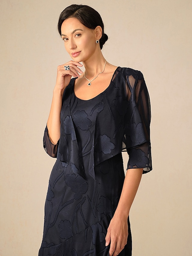  Dames haalt zijn schouders op Effen Kleur Elegant Stijlvol Casual 3/4 mouw Assymmetrisch Croptops Bruiloft gast Strand bruiloft Marineblauw Zomer Lente Herfst