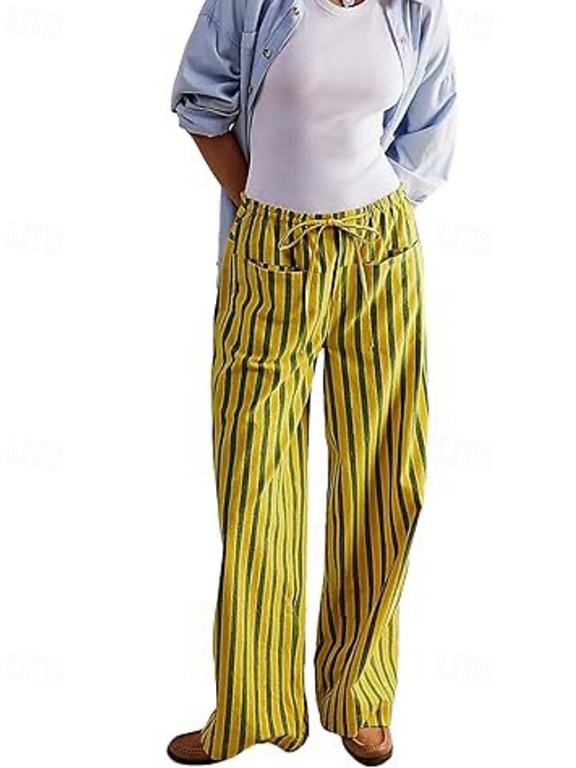  Dames broek Broeken Casual Volledige lengte Natuurlijk Gestreept Zak Elastisch ontwerp met trekkoord Comfortabel Voor buiten Uitgaan Weekend Rood Perzik Pauw Blauw Hyacinth Zwart Zomer Normale pasvorm