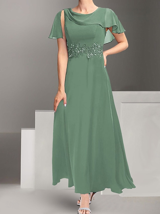  Kleid Brautmutterkleid Elegant Einfach Rundhalsausschnitt Knöchellänge Polyester Kurzarm mit Spitze Einfarbig 2025