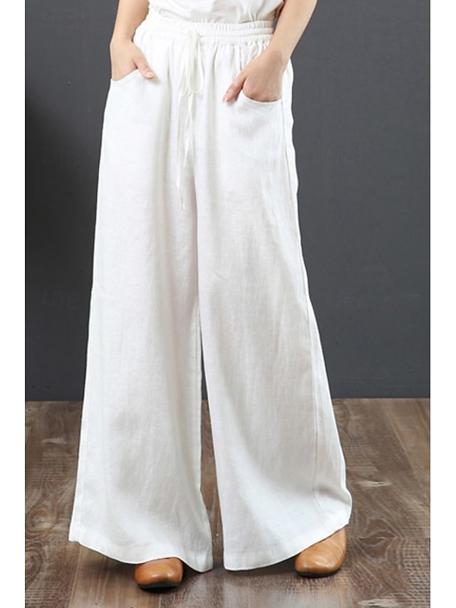  Women's Cotton Linen Shorts Linen-Inspired Pants Cotton Linen Pants Fashion Streetwear Full Length Natural Plain Pocket Elastic Drawstring Design Comfy Comfortable Street Going out Apricot Jacinth