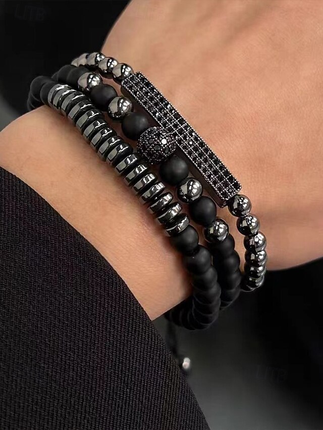  Zwarte kralenarmband voor heren met zilveren accenten - modieuze sieraden voor casual en formele gelegenheden, perfect als cadeau