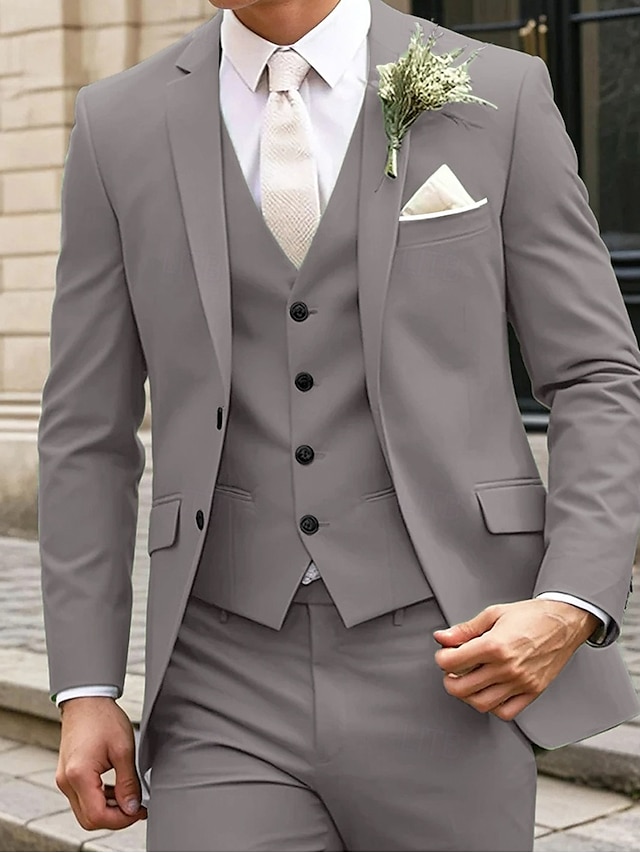  Herren Hochzeits Business Anzüge Schwarz Salbei Formal Sommer Uni Farbige Standard Passform 3-Teilig Einreiher Zwei-Knöpfe