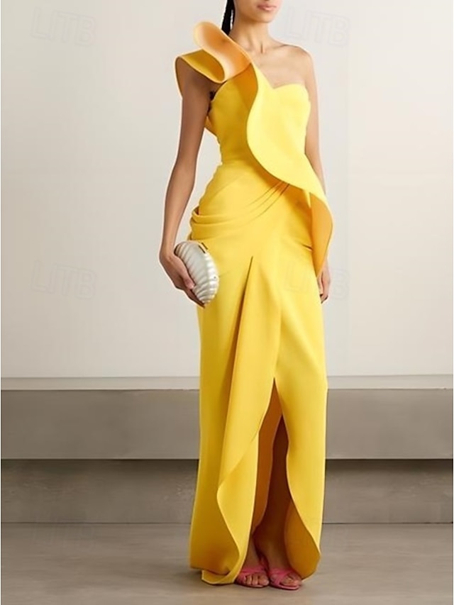  Fourreau / Colonne Robes de Cocktail Élégant Robe Formel Mariage Asymétrique Sans manches Une Épaule Crêpe Extensible avec Volants 2025