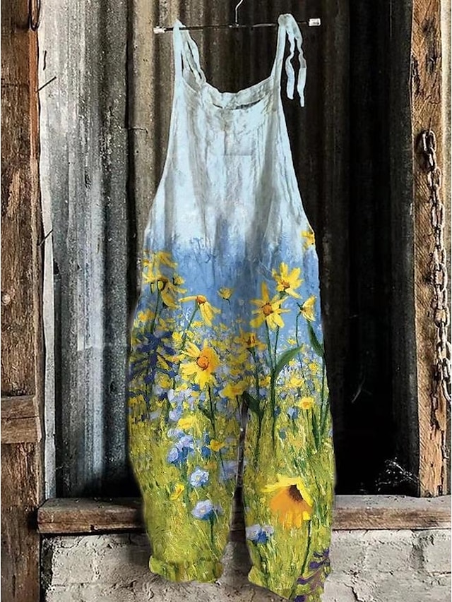  Women's Wide Leg Overalls Chinos Vacation Vintage Fashion Full Length High Waist Floral Graphic Printing Thermal Warm Breathable Soft Micro-elastic Vacation Street Causal Light Pink Robin's Egg Blue