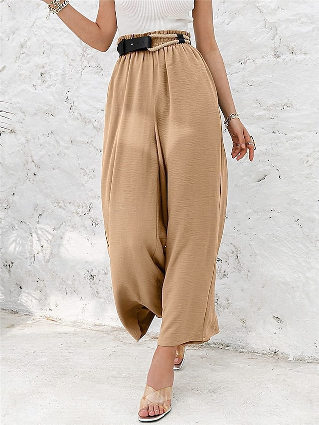  Pantaloni ampi in cotone e lino da donna A tinta unita Chinos Pantaloni baggy Leggings Basic Casual Lunghezza intera Vita alta Semplice Pockets Fascia elastica Comfort All'aperto Micro-elastico