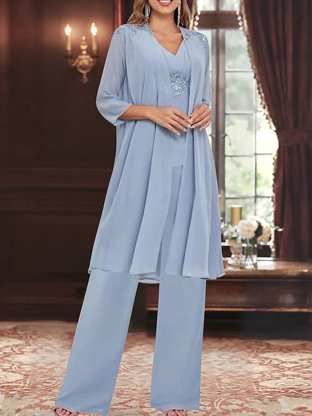  Ensembles de Robes Robe de Mère de Mariée  robe demoiselle d honneur Élégant Simple Col en V Longueur au sol Polyester manche longue avec Couleur Unie 2025