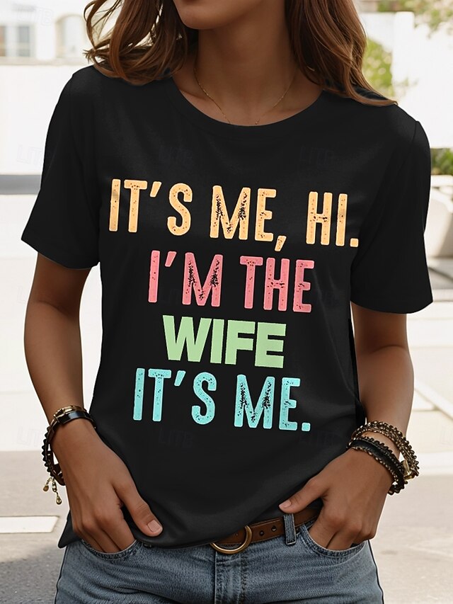 Women's T Shirt Graphic Letter Stylish Casual Short Sleeve Crew Neck Round Neck Regular Tops Daily Weekend Print Black Summer Spring Teasing husband3