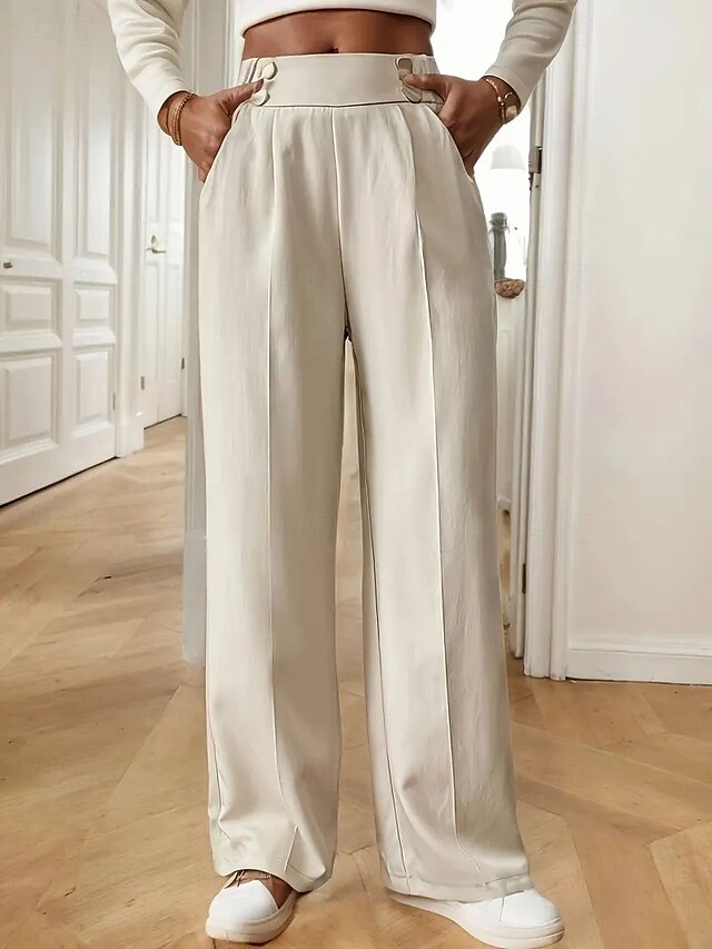 Femmes Slacks Mode Chino Longueur complète Taille haute Uni Avec Poches Confortable Doux Non Elastique Bureau / Carrière Décontracté Quotidien Abricot Noir Marine foncé Kaki Printemps, Automne