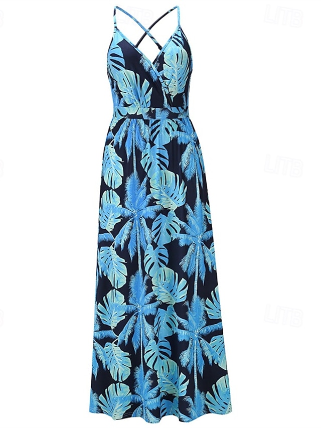  Damen Midikleid Sommerkleid Unterkleid Boho-Kleid Mode Modern Täglich Strand Wochenende Normale Passform Blumen Ärmellos V Ausschnitt wasserblau Schwarz Rosa Orange Sommer