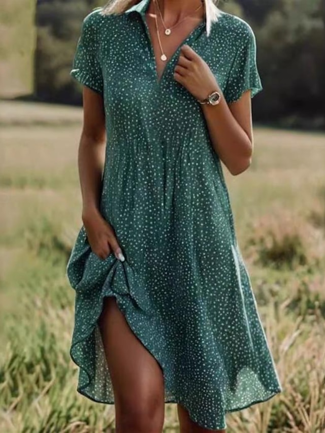  mini abito da donna a pois con volant e orlo a camicia, casual, quotidiano, manica corta, estivo