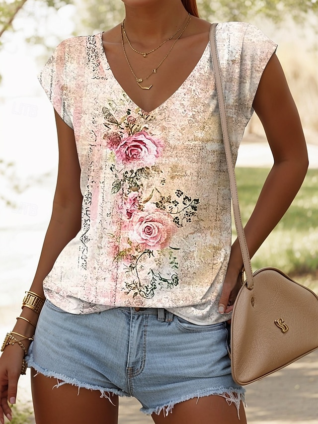  Dames Hemdje Tanktop Bloemig Grafisch Vintage Casual Mouwloos V-hals Normale tops Dagelijks Afdrukken Blozend Roze Rood blauw Paars Groen Zomer Lente