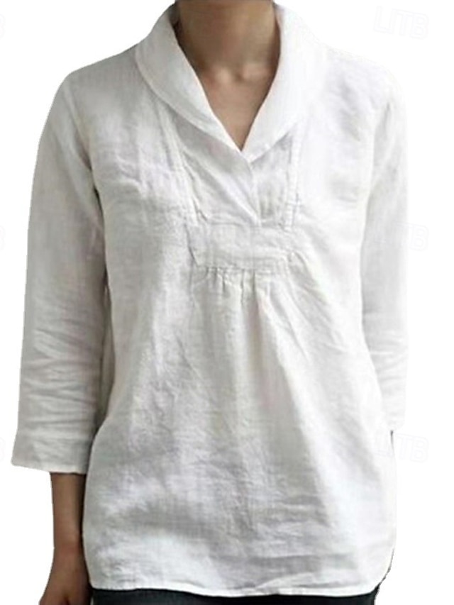  Per donna Camicia Blusa Camicie di cotone e lino Semplice Essenziale Moderno Casual Manica Lunga Colletto a Camicia Top Regolari Quotidiano Ferie Uscire Nero Beige Estate